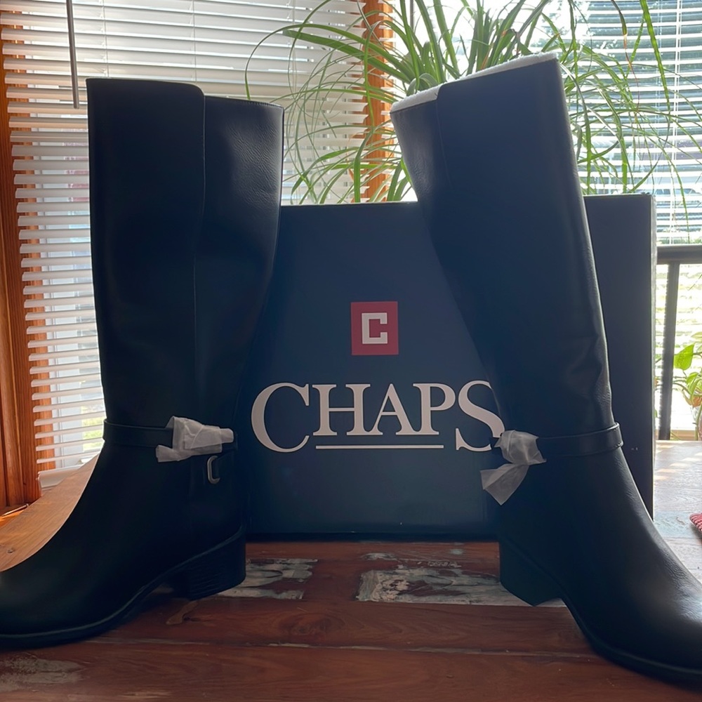 Chaps, Black Boots , New In Box size 6